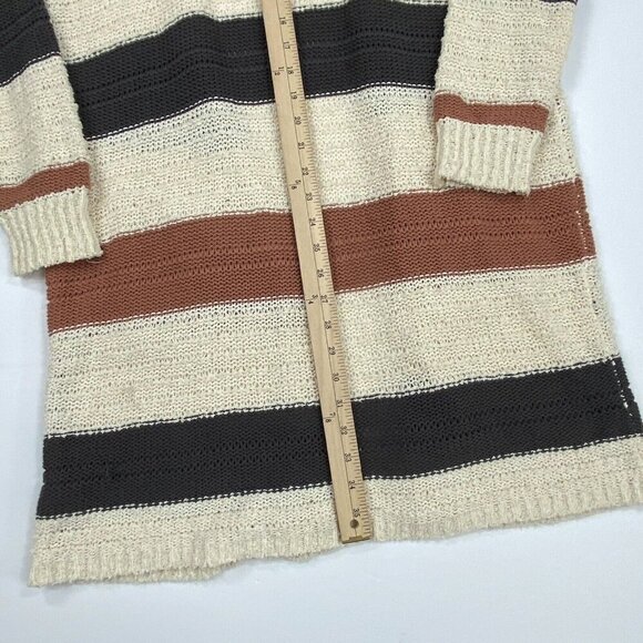 Knox Rose Cardigan Duster Sweater Size M Open Front Striped Gray Cream Pink - Picture 10 of 11